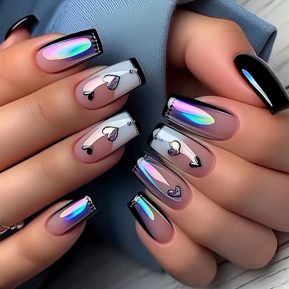 Heart Gradient Black Square Fake Nails - Removable & Stylish 
Heart Gradient Black Square Fake Nails - Removable & Stylish