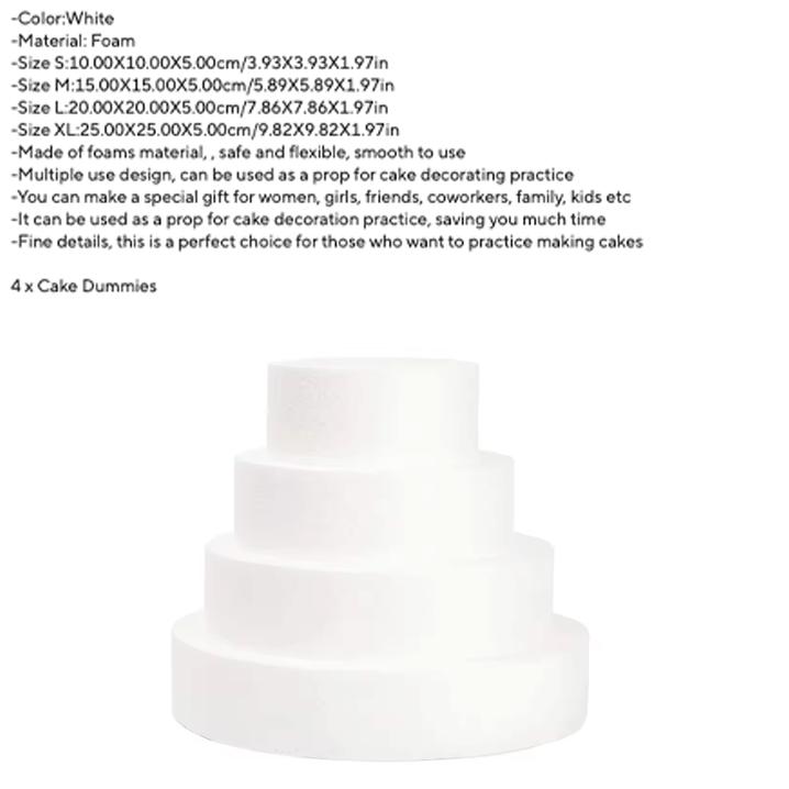 4 шт. Пенопластовые макеты тортов Многофункциональные многоразовые макеты тортов Модели-эмбрионы для украшения торта Аксессуар для вечеринки
4 шт. Пенопластовые макеты тортов Многофункциональные многоразовые макеты тортов Модели-эмбрионы для украшения торта Аксессуар для вечеринки