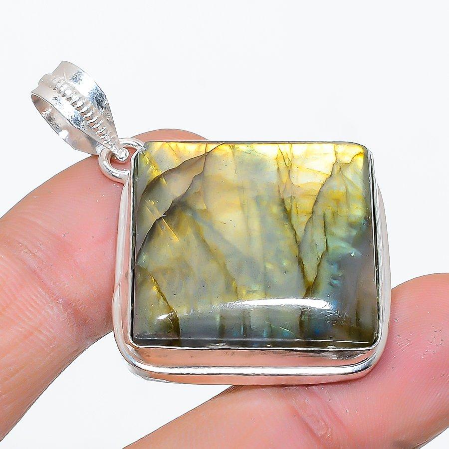 Подвеска из стерлингового серебра 925 пробы с натуральным лабрадоритом ручной работы 1,85 дюйма m1y03