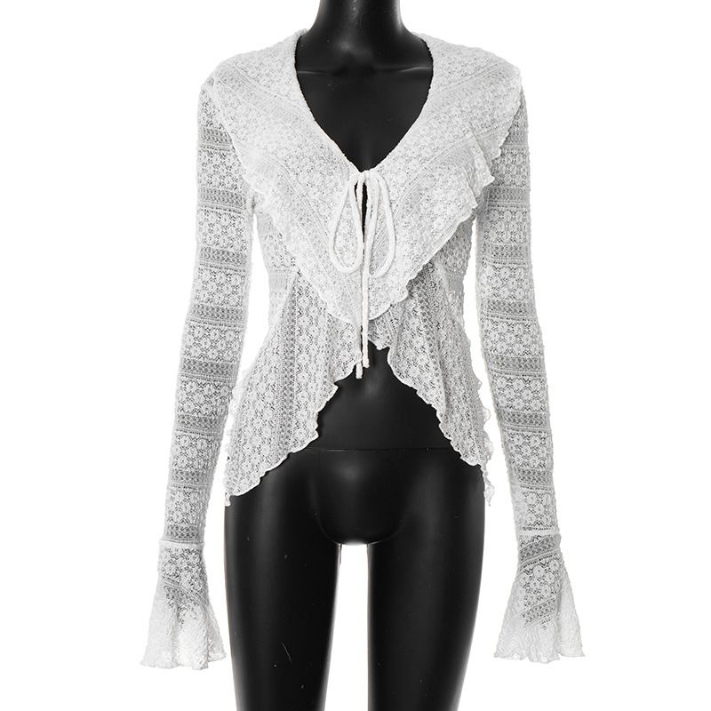 Western Style New Fashion Casual Frill Lace-up V-neck Long sleeve Slim fit Top Sexy Lace up Top White L
Western Style New Fashion Casual Frill Lace-up V-neck Long sleeve Slim fit Top Sexy Lace up Top White L