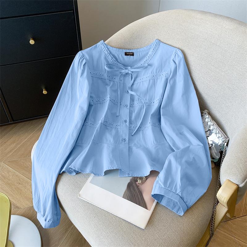 VONDA Жіночі повсякденні мереживні сорочки з круглим вирізом, суцільного кольору, з краваткою L синій
VONDA Жіночі повсякденні мереживні сорочки з круглим вирізом, суцільного кольору, з краваткою L синій