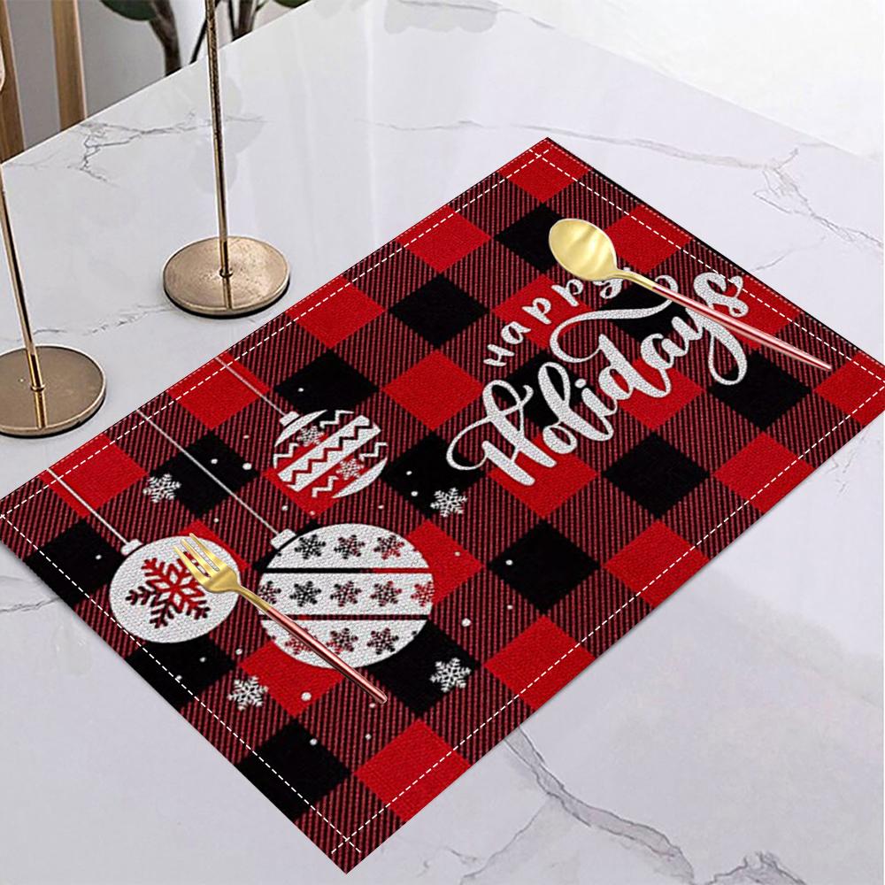 Christmas Linen Placemat Table Coffee Mat Red Black Plaid Snowflake Bell Pine Branch Decorative Dining Holiday Xmas Decor 1PC-32x42cm
Christmas Linen Placemat Table Coffee Mat Red Black Plaid Snowflake Bell Pine Branch Decorative Dining Holiday Xmas Decor 1PC-32x42cm