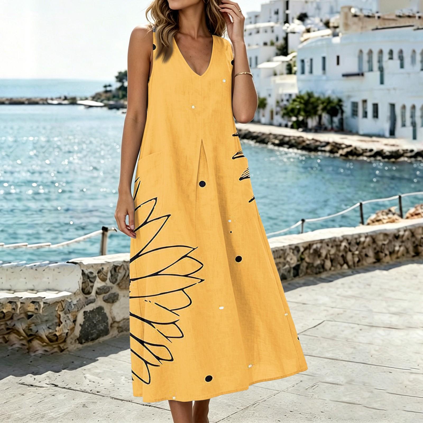 Fashionable Women s U-neck Sleeveless Pocket Slit Vest Cotton Linen Dress M жовтий
Fashionable Women s U-neck Sleeveless Pocket Slit Vest Cotton Linen Dress M жовтий