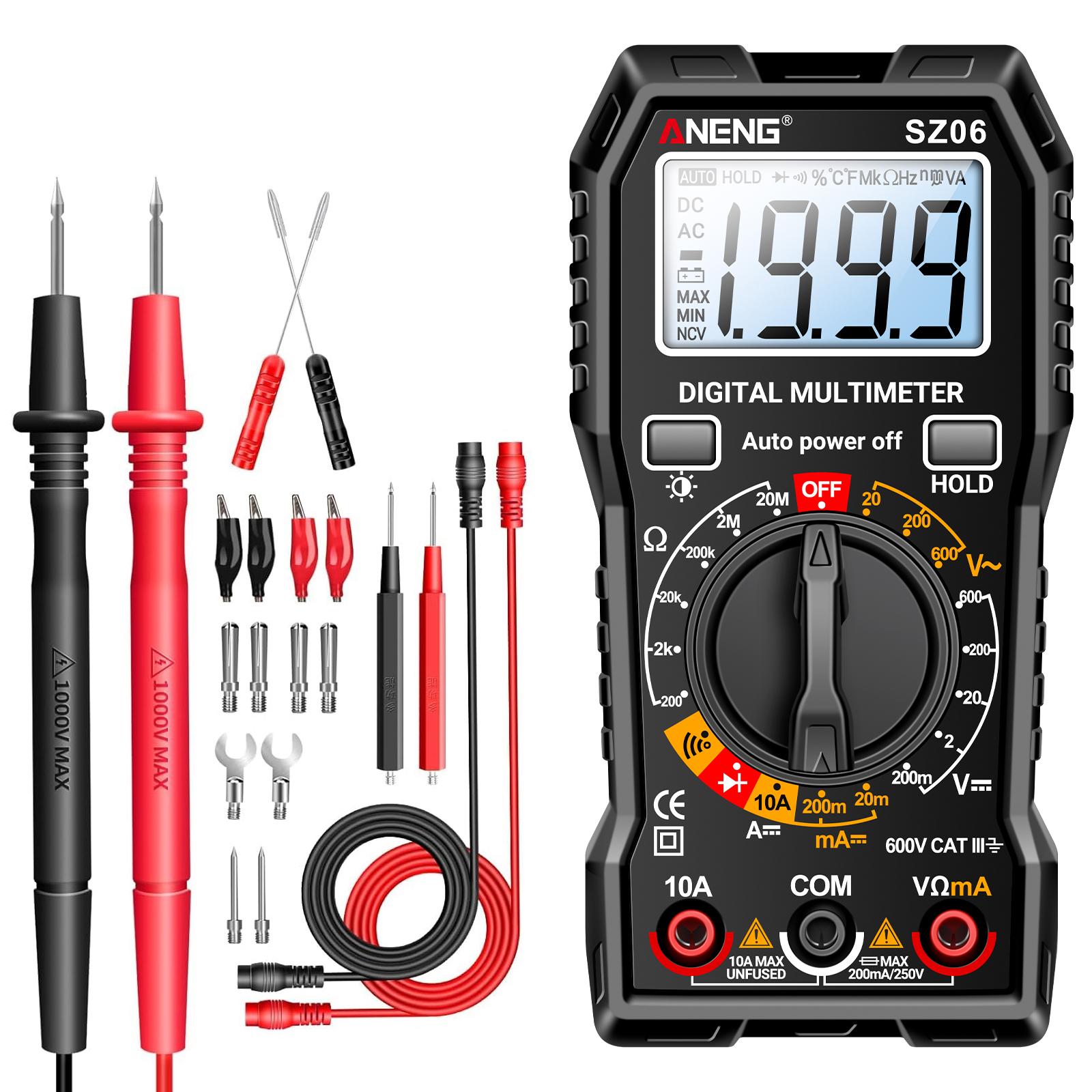 ANENG SZ06 Digital Multimeter Voltmeter Tester AC/DC Voltage 10A DC Current Resistance Ohm Diode Buzzer чорний
ANENG SZ06 Digital Multimeter Voltmeter Tester AC/DC Voltage 10A DC Current Resistance Ohm Diode Buzzer чорний