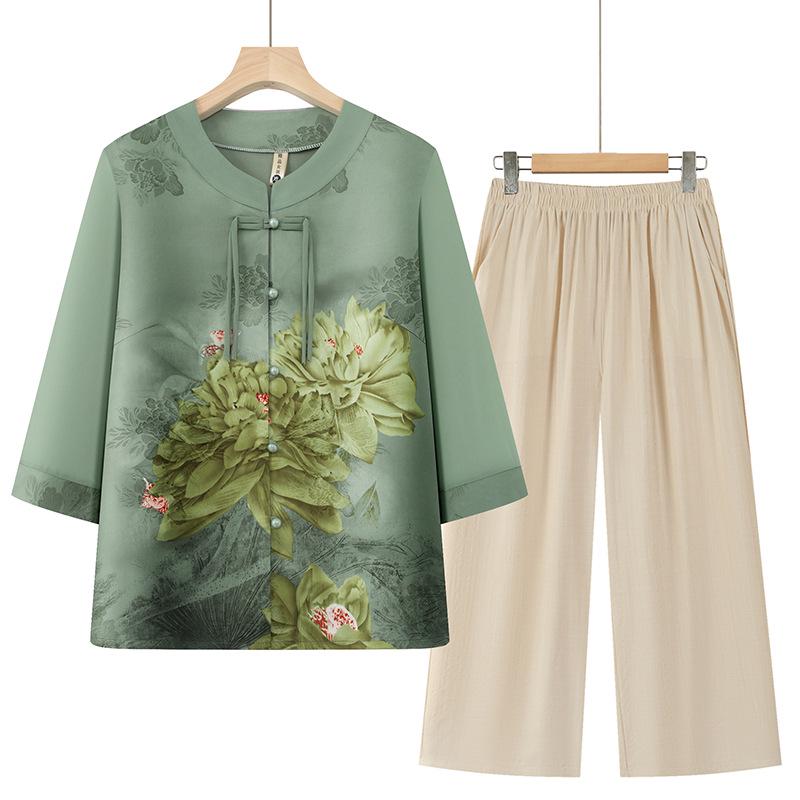 Plus Size Summer Chiffon Shirt & Nine-Point Pants Set for Middle-Aged Women 4XL (130-140 jin) зелений
Plus Size Summer Chiffon Shirt & Nine-Point Pants Set for Middle-Aged Women 4XL (130-140 jin) зелений