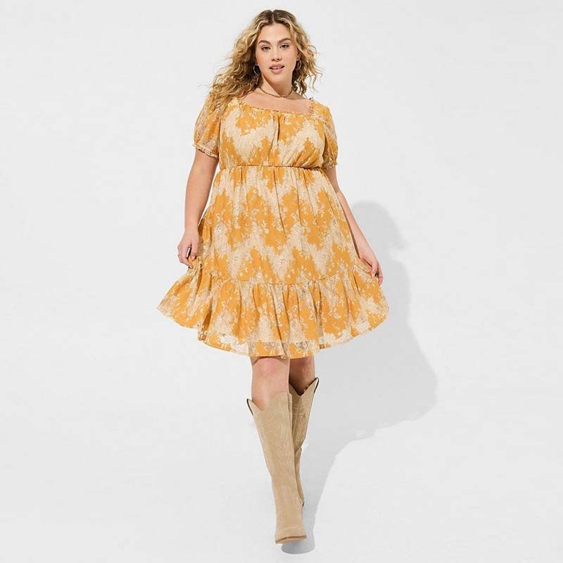 Skirt Women s Summer New Arrival Plus Size Women s French Square-Neck Cinched Elegant Slim Looking Mid-Length Cut Out Lace Dress Yellow-defective 2
Skirt Women s Summer New Arrival Plus Size Women s French Square-Neck Cinched Elegant Slim Looking Mid-Length Cut Out Lace Dress Yellow-defective 2