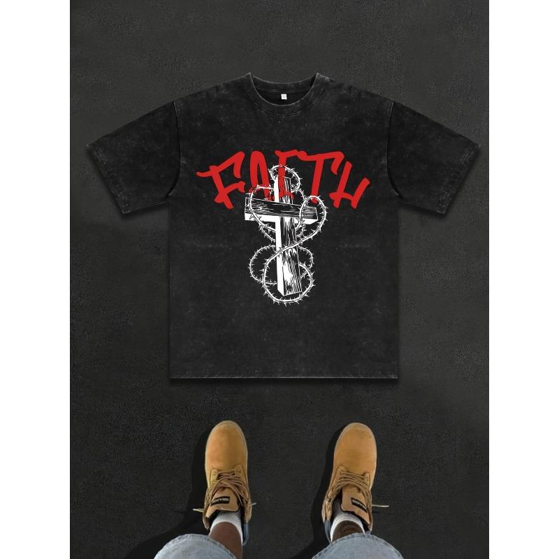 European Size Men S Vintage Washed Christian Faith Graphic T-Shirt - Oversized Relaxed Fit Water-Washed with Distressed Cross & Baph Print XL чёрный
European Size Men S Vintage Washed Christian Faith Graphic T-Shirt - Oversized Relaxed Fit Water-Washed with Distressed Cross & Baph Print XL чёрный
