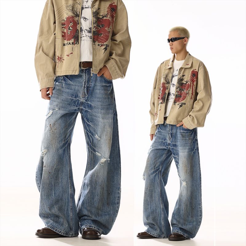 American vintage Loose Dirty Dyeing Distressed Jeans Men s and Women s Design Sense Niche Cat Whisker Casual Straight Wide-Leg Pants Blue XXL
American vintage Loose Dirty Dyeing Distressed Jeans Men s and Women s Design Sense Niche Cat Whisker Casual Straight Wide-Leg Pants Blue XXL