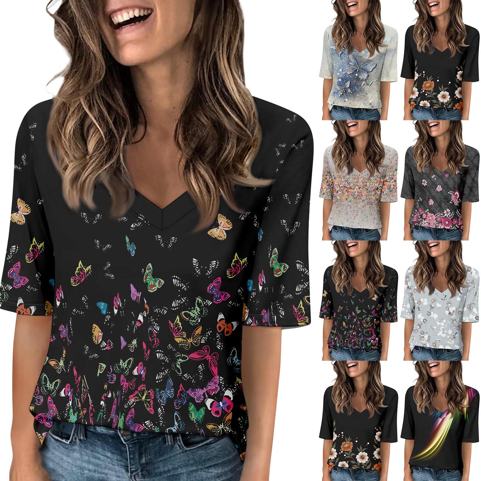 Women s V Neck T Shirts Half Sleeve Tops Printed Casual Summer Tees T Shirt Blouse XL
Women s V Neck T Shirts Half Sleeve Tops Printed Casual Summer Tees T Shirt Blouse XL