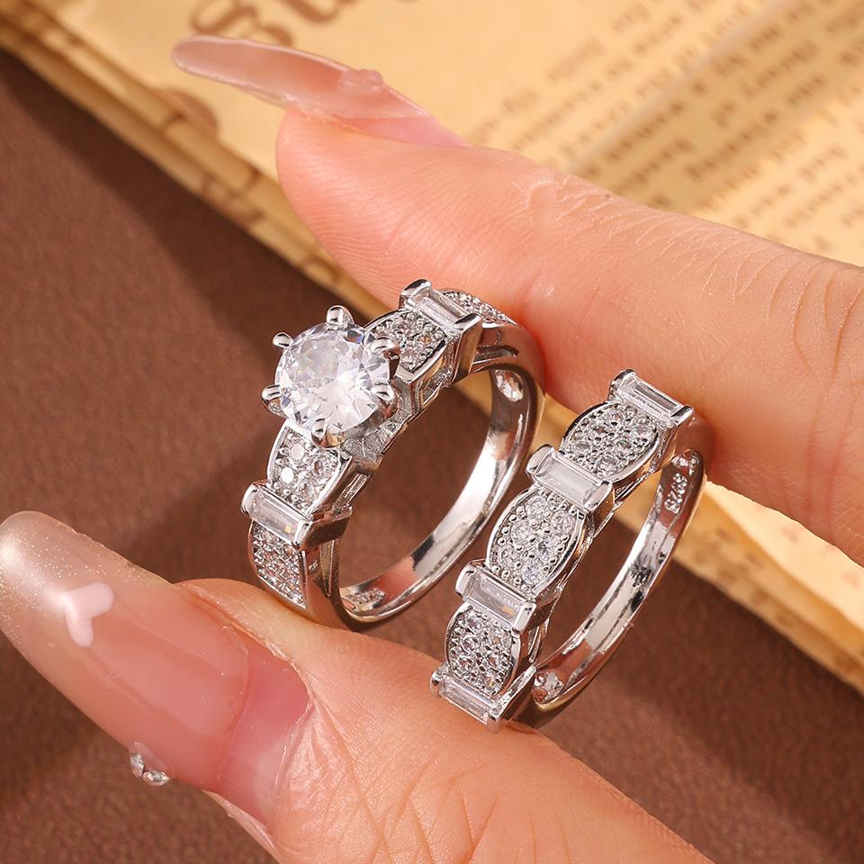 ZAKOL 2Pcs/Set Classic Big Shiny Zircon Crystal Engagement Ring for Women Men Sliver Color Couple Rings Wedding Zircon Gift 6
ZAKOL 2Pcs/Set Classic Big Shiny Zircon Crystal Engagement Ring for Women Men Sliver Color Couple Rings Wedding Zircon Gift 6