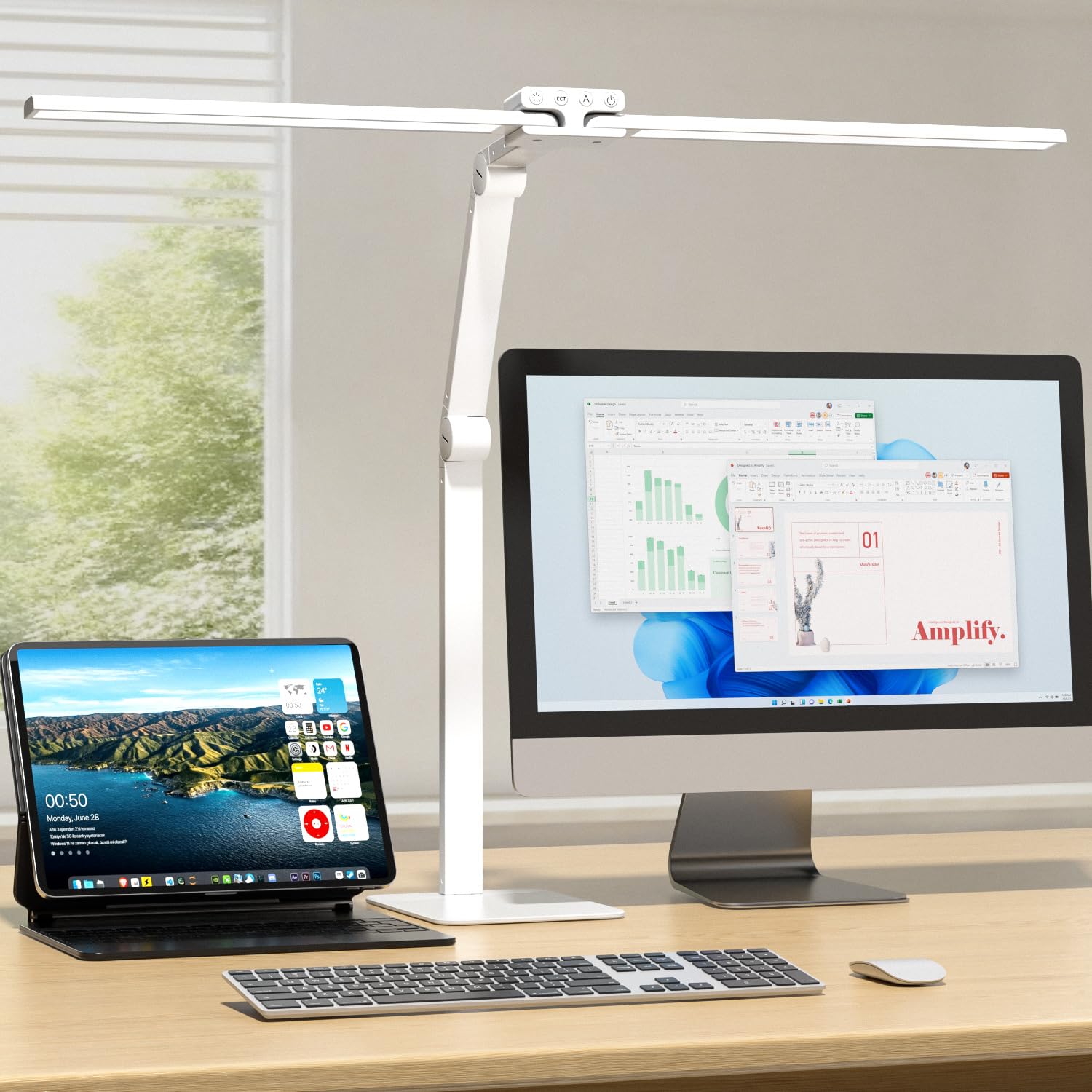 Desk Stand Tabletop 80CM Double Light Stand Type Desk 24W KableRika Arm Light with Wide Range of Touch 4 Levels of Color Stepless Automatic 30 Minute білий
Desk Stand Tabletop 80CM Double Light Stand Type Desk 24W KableRika Arm Light with Wide Range of Touch 4 Levels of Color Stepless Automatic 30 Minute білий