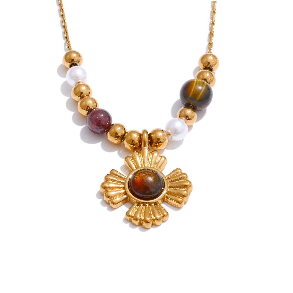 Yhpup Stainless Steel Natural Tiger Stone Beads Chain Flower Pendant Necklace Fashion Gold Color PVD Handmade Jewelry for Women
Yhpup Stainless Steel Natural Tiger Stone Beads Chain Flower Pendant Necklace Fashion Gold Color PVD Handmade Jewelry for Women