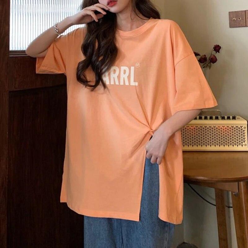 Жіночий одяг, вільні футболки з роздільним подолом, нові літні футболки з короткими рукавами, однотонні однотонні футболки з літерами, повсякденна мода S помаранчевий
Жіночий одяг, вільні футболки з роздільним подолом, нові літні футболки з короткими рукавами, однотонні однотонні футболки з літерами, повсякденна мода S помаранчевий