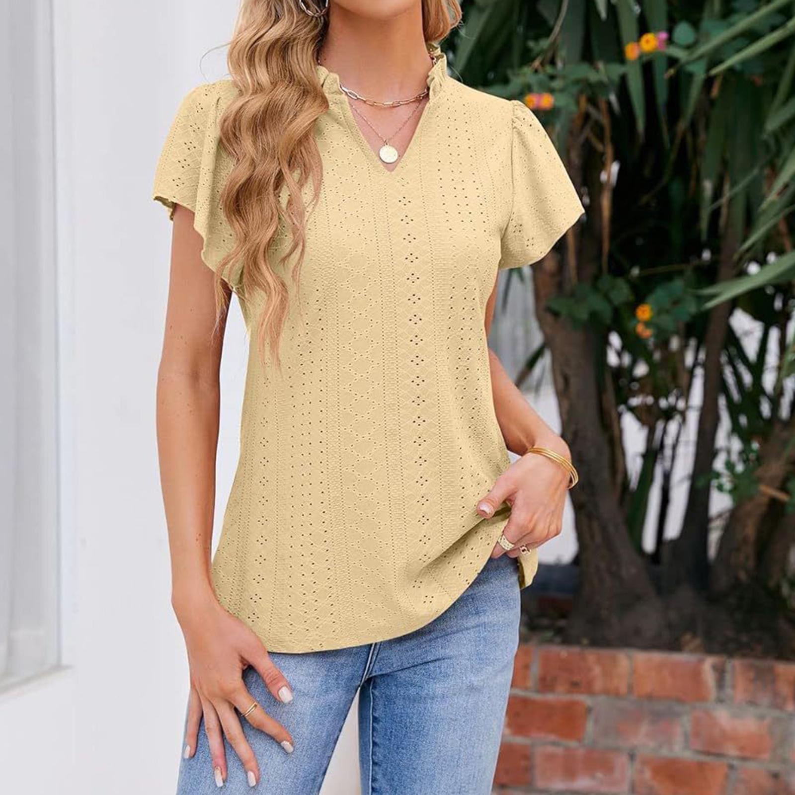 Women s Casual Fashion V-neck Solid Color Hollow Short-sleeved T-shirt Top XL жовтий
Women s Casual Fashion V-neck Solid Color Hollow Short-sleeved T-shirt Top XL жовтий