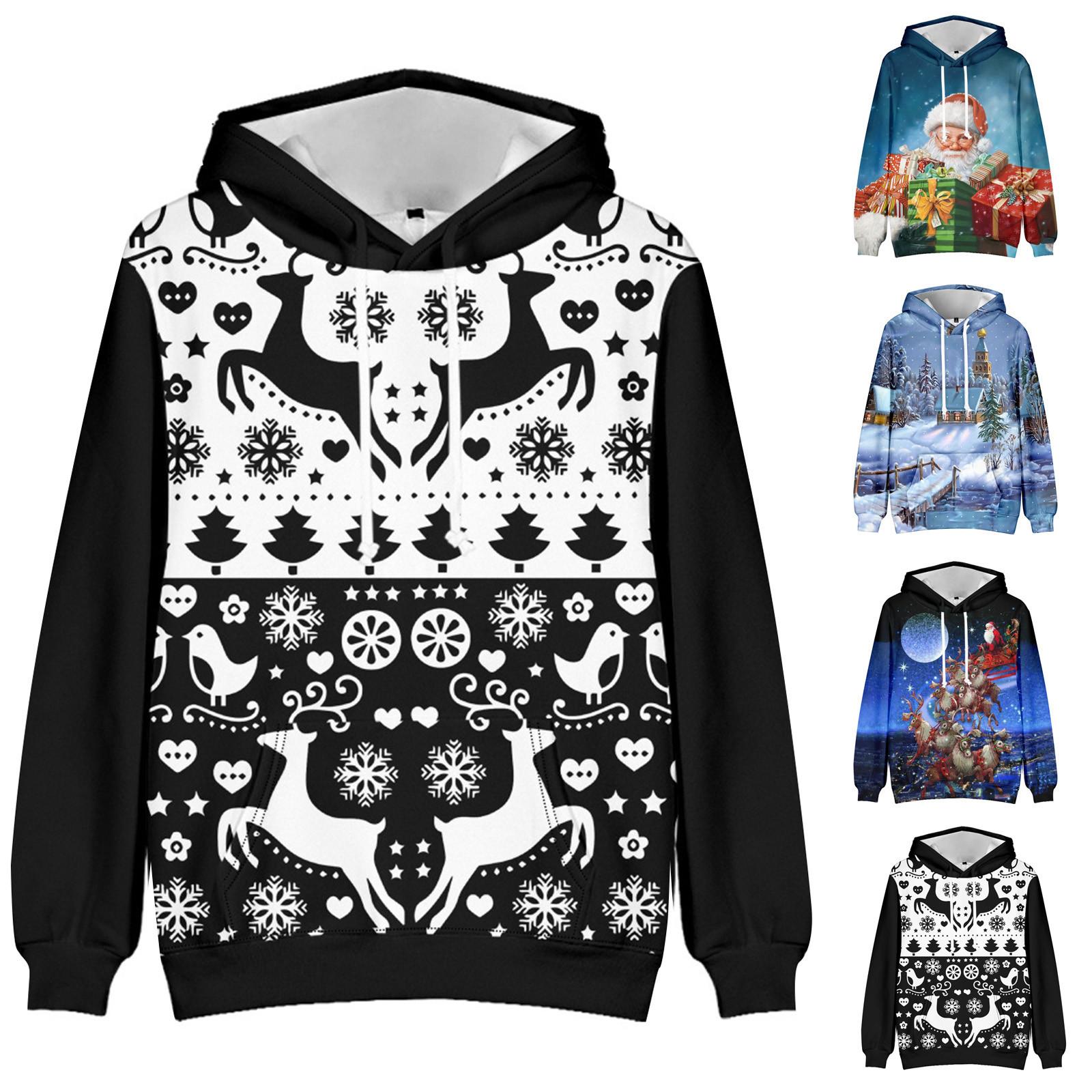 Рождественский модный принт, свободный мужской и женский свитер с капюшоном и длинными рукавами
Рождественский модный принт, свободный мужской и женский свитер с капюшоном и длинными рукавами