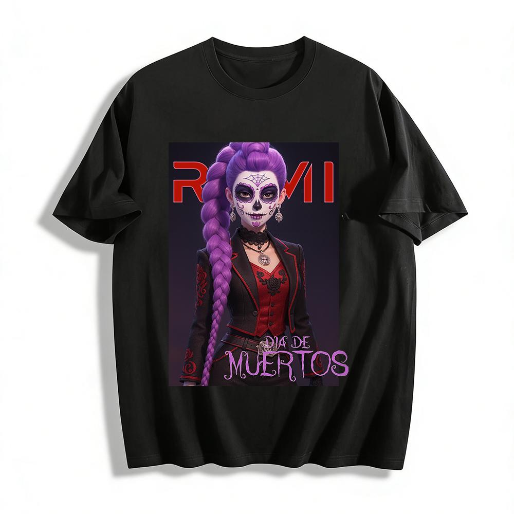 Day of the Dead Purple Hair Sugar Skull Print Top Gothic Retro Festival Vibe Casual Coat Pure cotton T-shirt XXS
Day of the Dead Purple Hair Sugar Skull Print Top Gothic Retro Festival Vibe Casual Coat Pure cotton T-shirt XXS