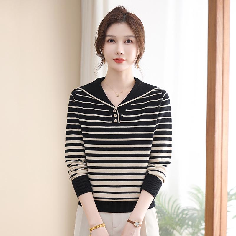 Stylish Striped Knit Top with Navy Collar for Moms and Seniors - Long Sleeve, Loose Fit 4XL (suggested 160-170 jin) чёрный
Stylish Striped Knit Top with Navy Collar for Moms and Seniors - Long Sleeve, Loose Fit 4XL (suggested 160-170 jin) чёрный