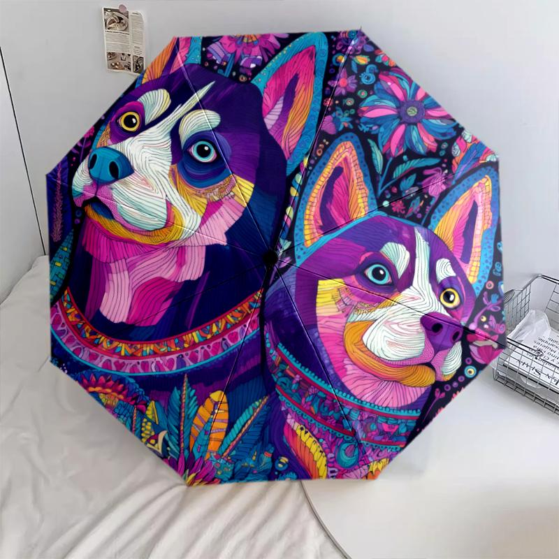 Colorful Husky pattern, automatic folding umbrella, portable and foldable design, 8 ribs, a Christmas or birthday gift.
Colorful Husky pattern, automatic folding umbrella, portable and foldable design, 8 ribs, a Christmas or birthday gift.