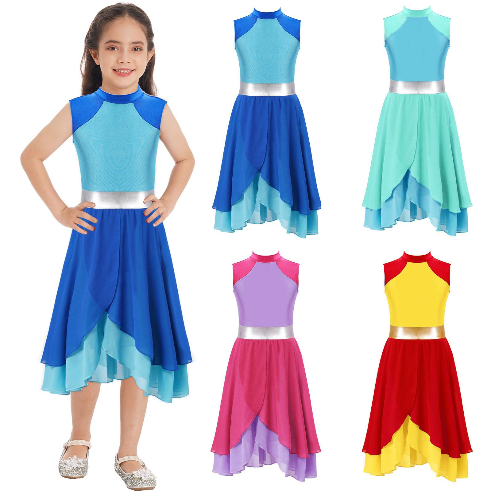 Girls Elegant Praise Dance Dress Sleeveless Mock Neck Color Block Design with Tiered Wrapped Hem Performance Wear 5-6 Years синій/м ята зелений колір
Girls Elegant Praise Dance Dress Sleeveless Mock Neck Color Block Design with Tiered Wrapped Hem Performance Wear 5-6 Years синій/м ята зелений колір