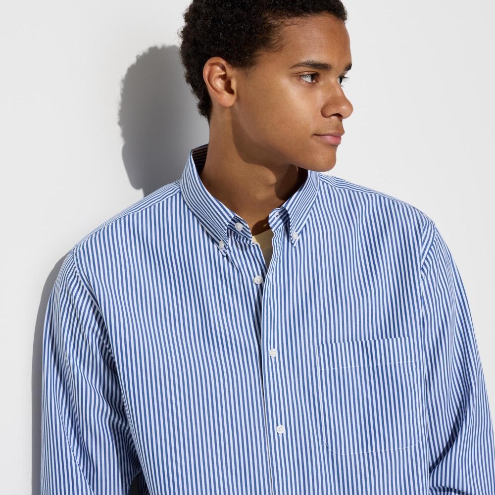 UNIQLO broad stripe shirt long sleeve button down collar A