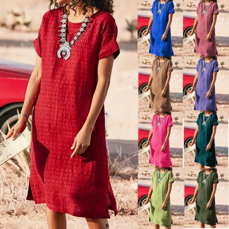 New Women s Short Sleeved Skirt Casual Short Sleeved Round Neck Side Seam Slit Dress 3XL
New Women s Short Sleeved Skirt Casual Short Sleeved Round Neck Side Seam Slit Dress 3XL