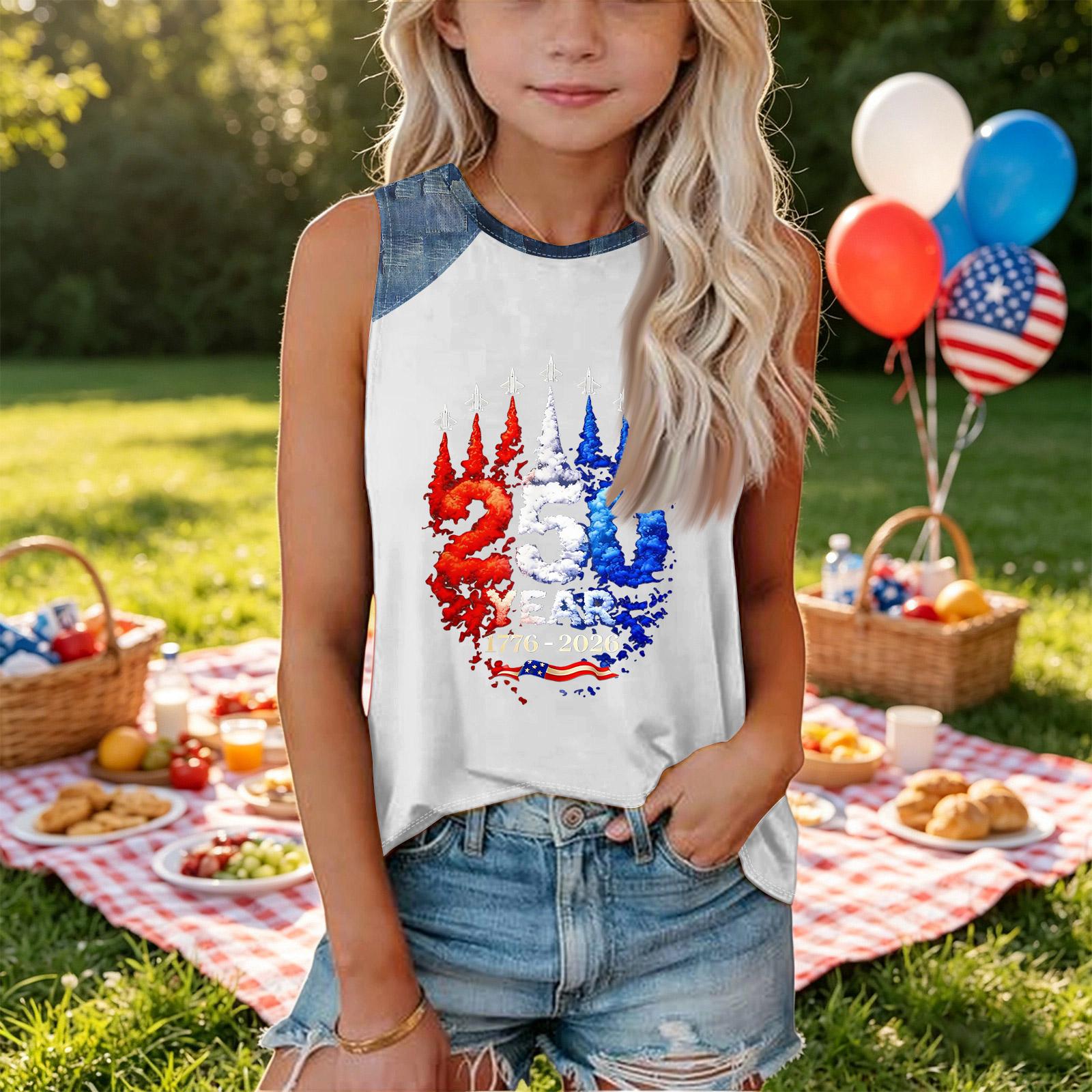 Girls Sleeveless Loose Fit Tank Top Independence Day Denim Print Round Neck T Shirt Casual Summer Tee for Kids 100
Girls Sleeveless Loose Fit Tank Top Independence Day Denim Print Round Neck T Shirt Casual Summer Tee for Kids 100