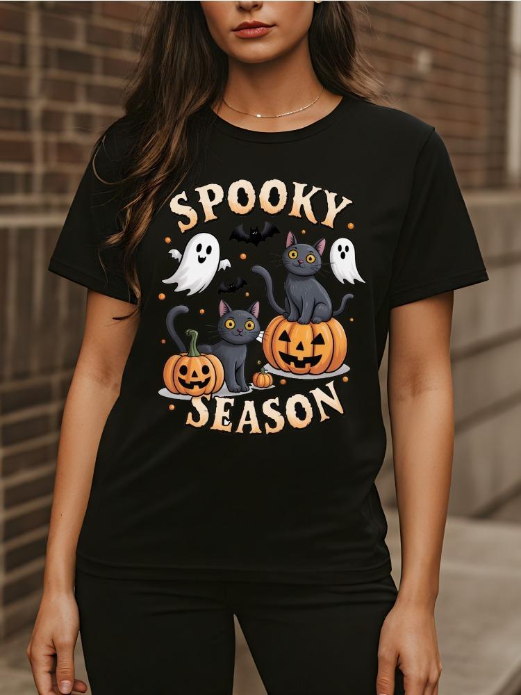 Womens Halloween TShirt with Spooky Season Print Featuring A Spooky Black Cat and Pumpkin Crew Neck Top for Everyday Fall Wear 4XL
Womens Halloween TShirt with Spooky Season Print Featuring A Spooky Black Cat and Pumpkin Crew Neck Top for Everyday Fall Wear 4XL