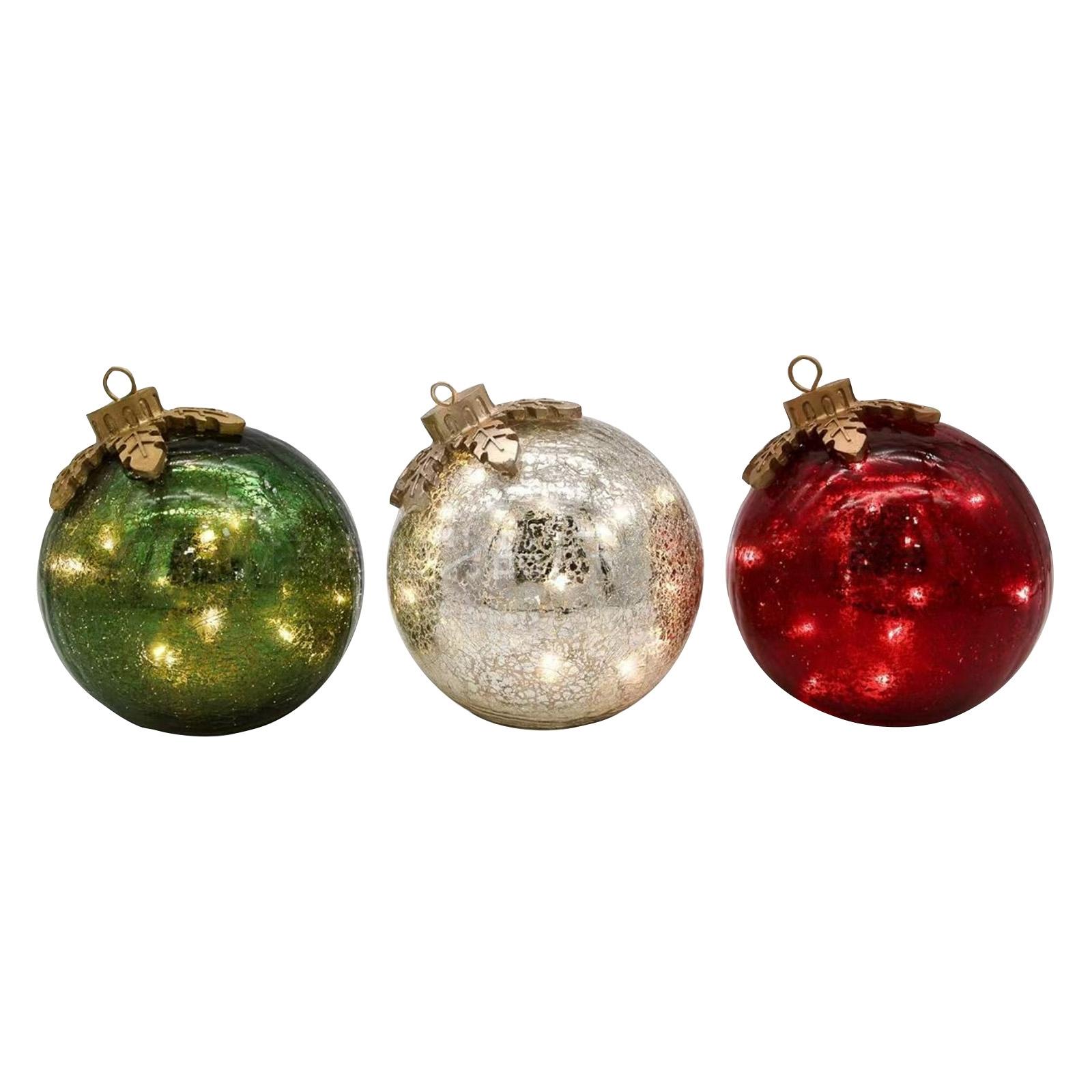 Set of Three Glass Ball Ornaments with Integrated LED Lights for Holiday and Seasonal Indoor Decoration Use Only
Set of Three Glass Ball Ornaments with Integrated LED Lights for Holiday and Seasonal Indoor Decoration Use Only