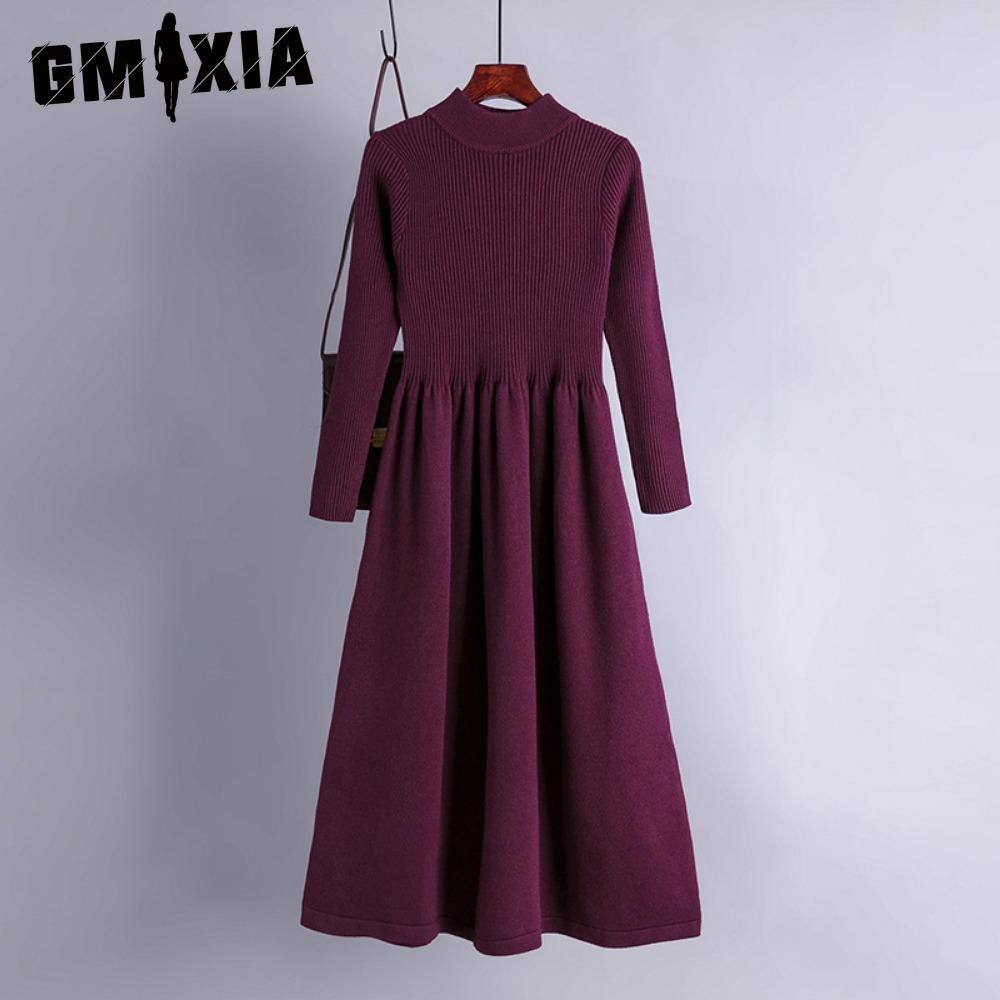 GMXIA Женские Модные Весенне-Осенние Однотонные Платья с Принтом, Длинным Рукавом, Высокой Талией, Повседневные one size фиолетовый