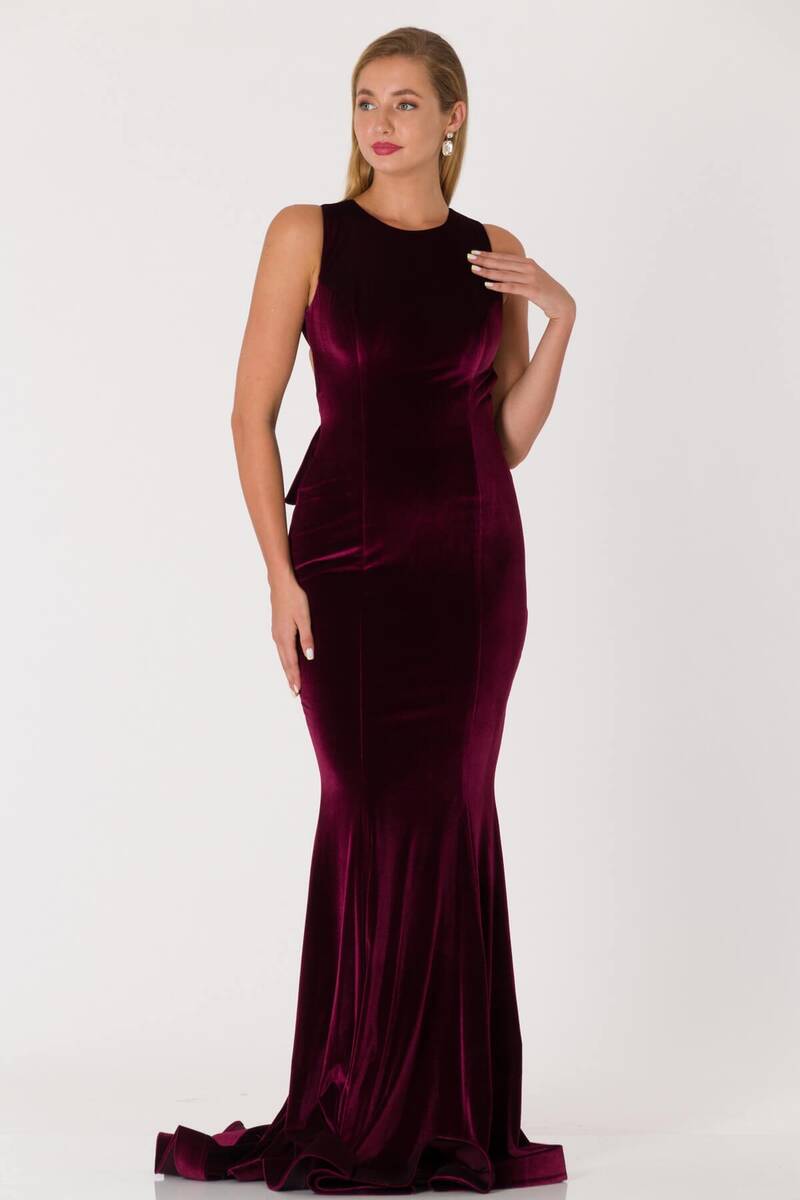 Бархатное Вечернее Платье Русалки С Вырезом На Спине Бордовый Красный 
Бархатное Вечернее Платье Русалки С Вырезом На Спине Бордовый Красный