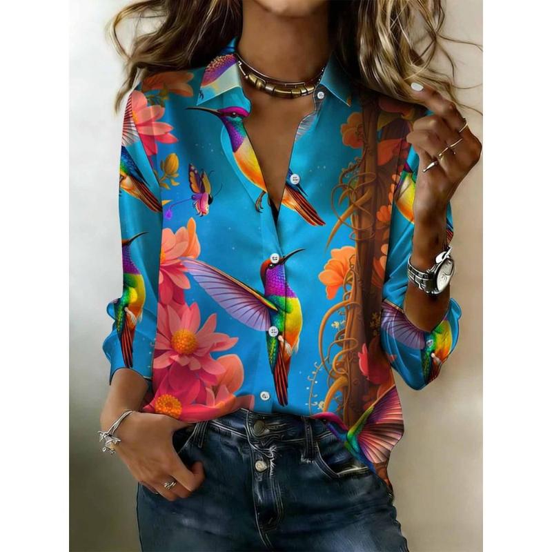 Women s satin long-sleeve button shirt with hummingbird and tropical floral print, full of vitality style 2XL синій
Women s satin long-sleeve button shirt with hummingbird and tropical floral print, full of vitality style 2XL синій