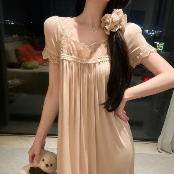 French court style square collar pajamas women s summer high-end loose long solid color lace sexy loungewear One size fits all
French court style square collar pajamas women s summer high-end loose long solid color lace sexy loungewear One size fits all