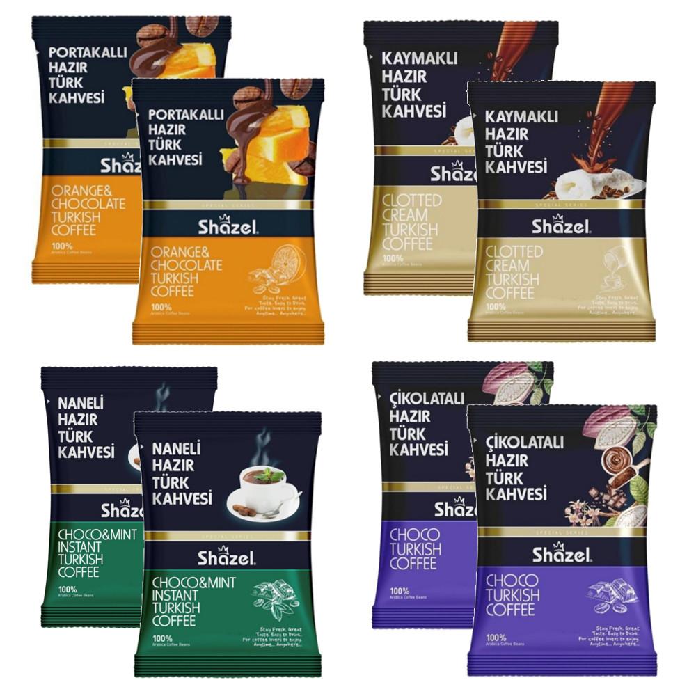 Набір розчинної турецької кави Shazel 8 шт. 100 гр (2 вершки, 2 апельсини, 2 м’яти, 2 шоколадки)
Набір розчинної турецької кави Shazel 8 шт. 100 гр (2 вершки, 2 апельсини, 2 м’яти, 2 шоколадки)