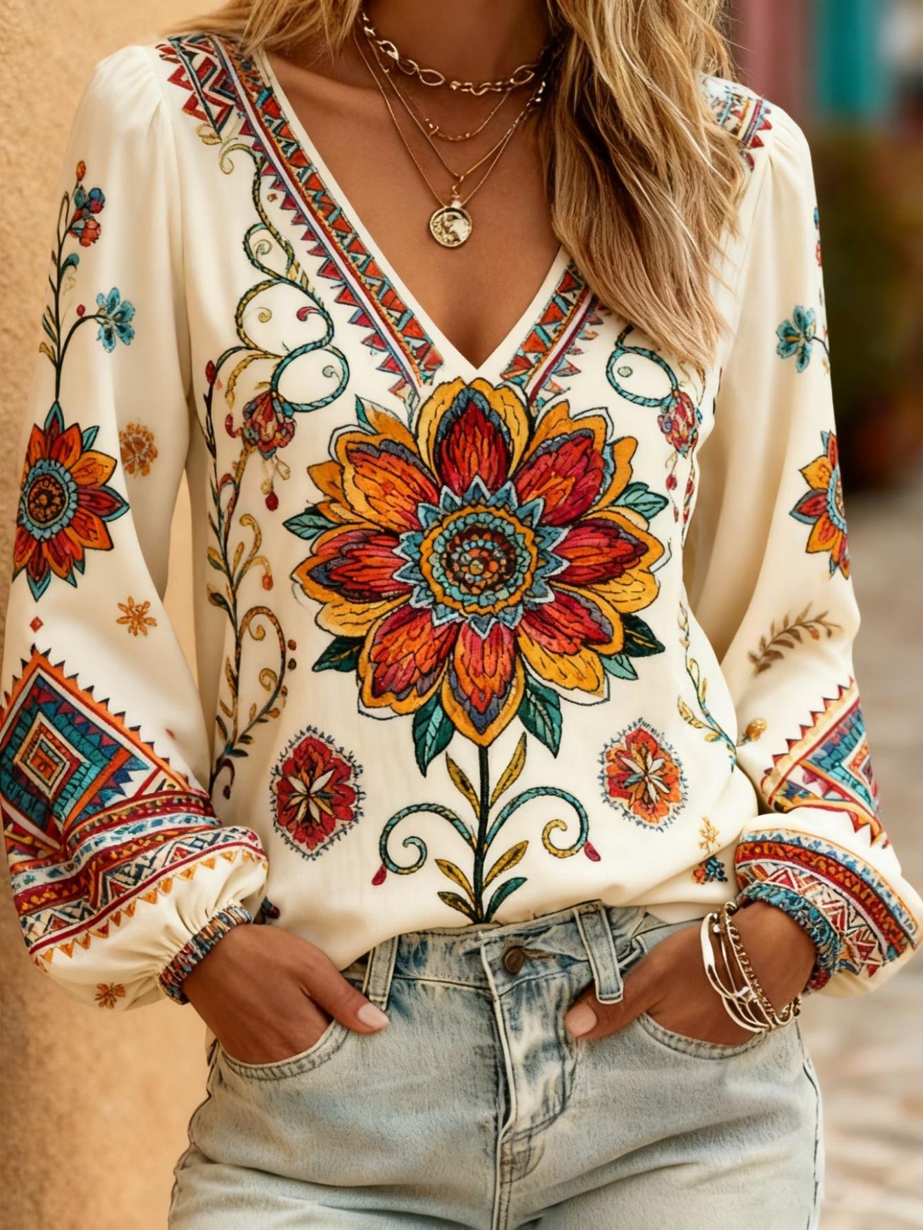 Printed retro western-style shirt, V-neck women s retro floral multi-color petal print long-sleeved top XXL
Printed retro western-style shirt, V-neck women s retro floral multi-color petal print long-sleeved top XXL