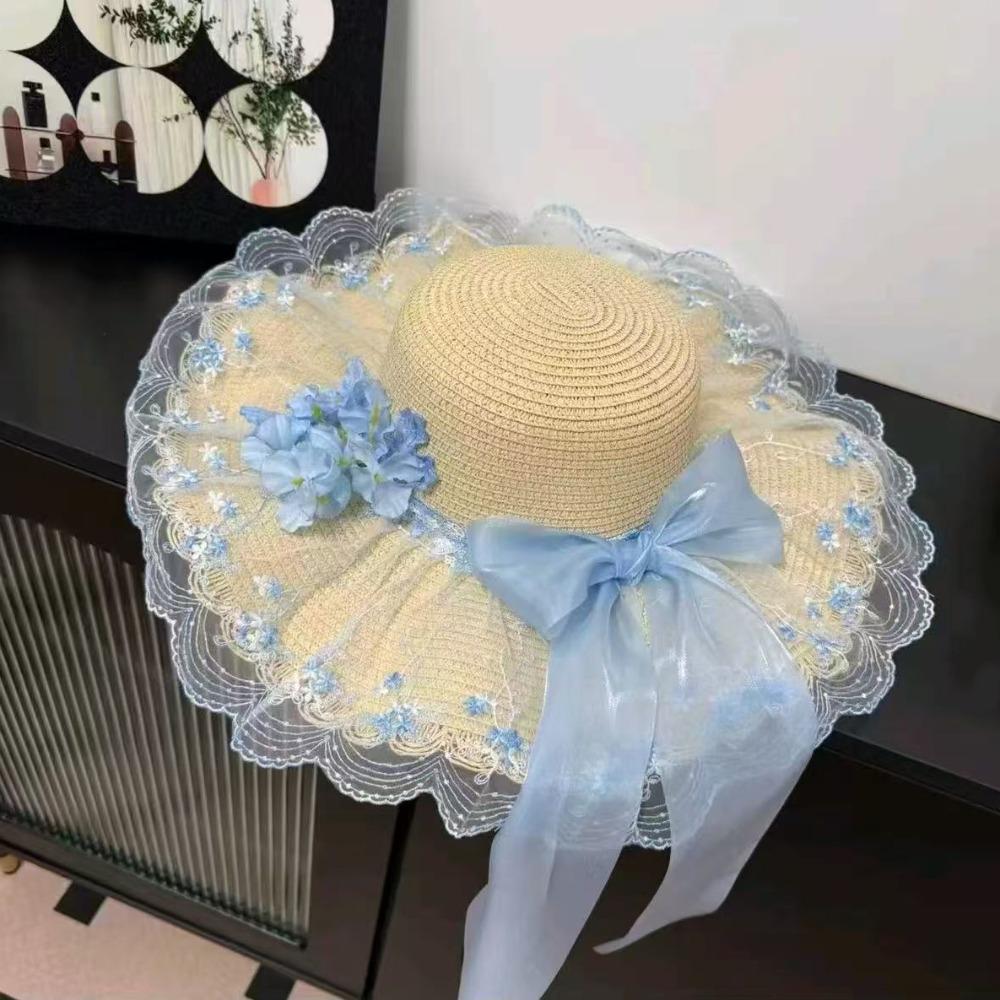 Elegant Woman s Straw Hat Floral Design Sun Protection Cap Outdoor Beach Hat Outdoor Activities Blue Style A
Elegant Woman s Straw Hat Floral Design Sun Protection Cap Outdoor Beach Hat Outdoor Activities Blue Style A