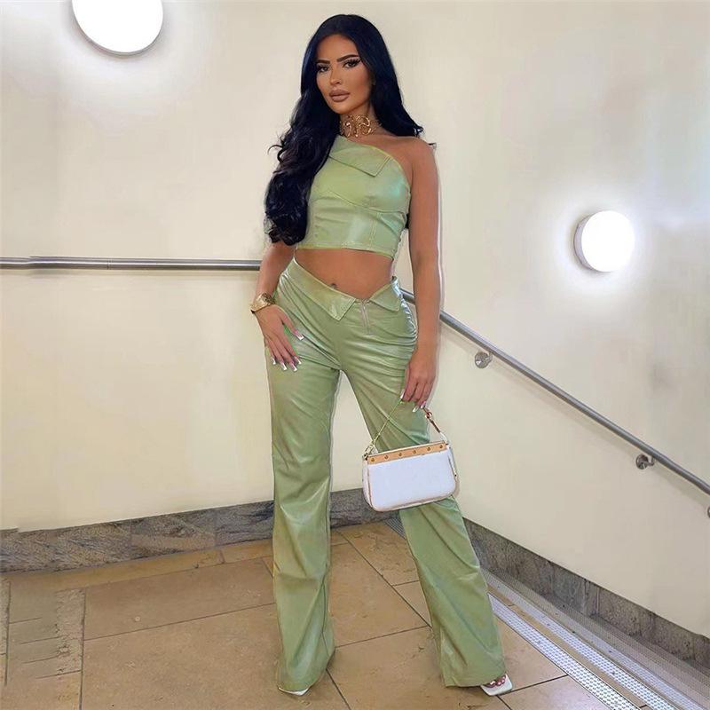 Women s Autumn Fashion Diagonal Neck One-shoulder Vest High Waist Hip Straight Trousers PU Suit for Women S
Women s Autumn Fashion Diagonal Neck One-shoulder Vest High Waist Hip Straight Trousers PU Suit for Women S