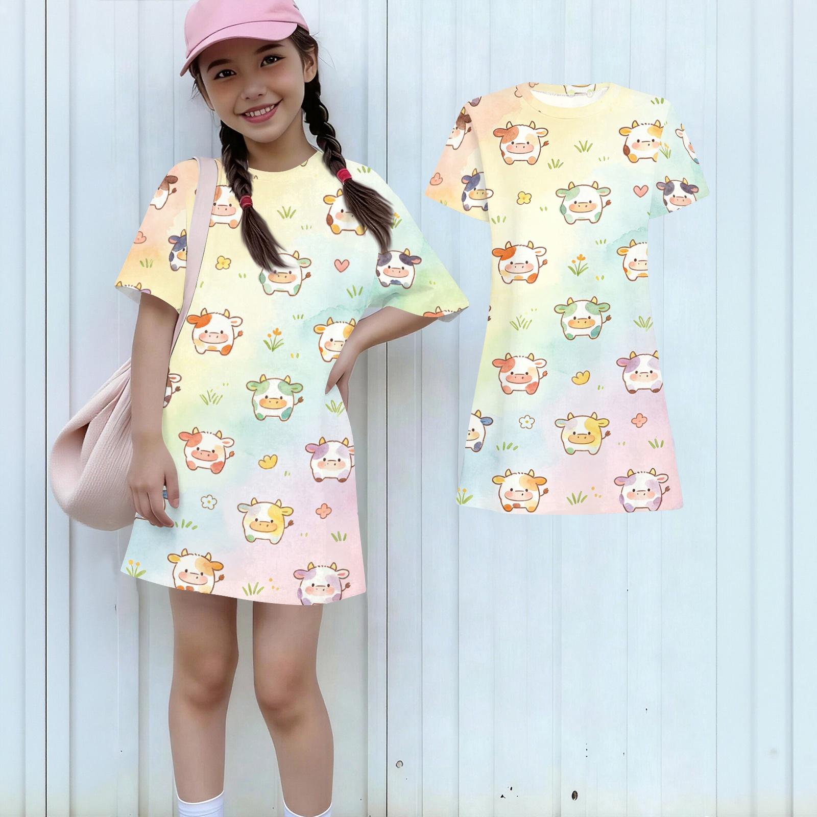 Girls Animal Print Dress Loose Fit Short Sleeve Round Neck Lightweight Summer Dress for Kids Casual Wear 150
Girls Animal Print Dress Loose Fit Short Sleeve Round Neck Lightweight Summer Dress for Kids Casual Wear 150