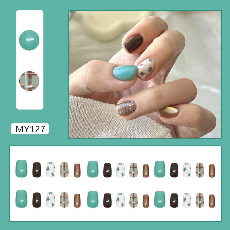 Brown and green jumping color plaid cat eye gentle white retro nail patch wearing nail short removable 30 pieces
Brown and green jumping color plaid cat eye gentle white retro nail patch wearing nail short removable 30 pieces