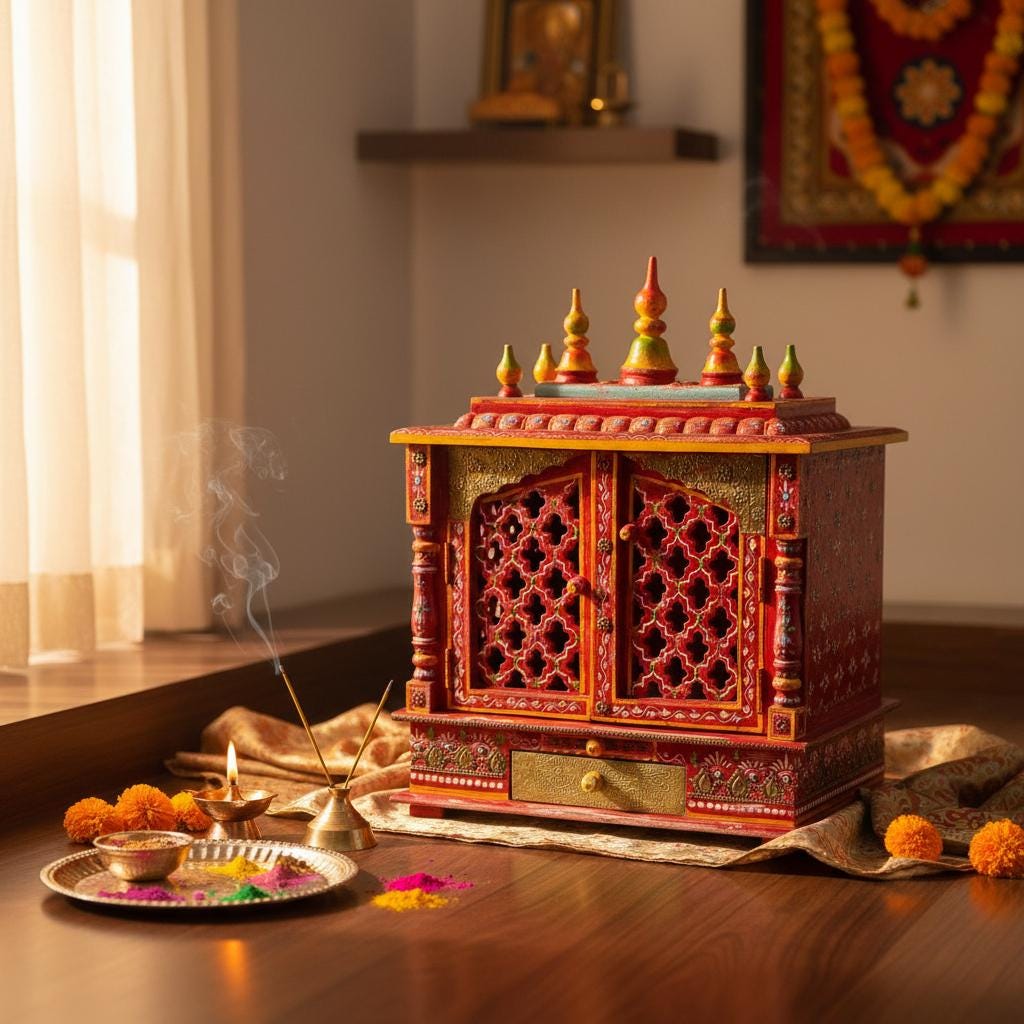 Wood Hindu Temple-Pooja Room Wall Mandir,Religion Temple Carved worship stand Sculpture Pooja Mandir-Traditional Indian Temple Brass Accents
Wood Hindu Temple-Pooja Room Wall Mandir,Religion Temple Carved worship stand Sculpture Pooja Mandir-Traditional Indian Temple Brass Accents