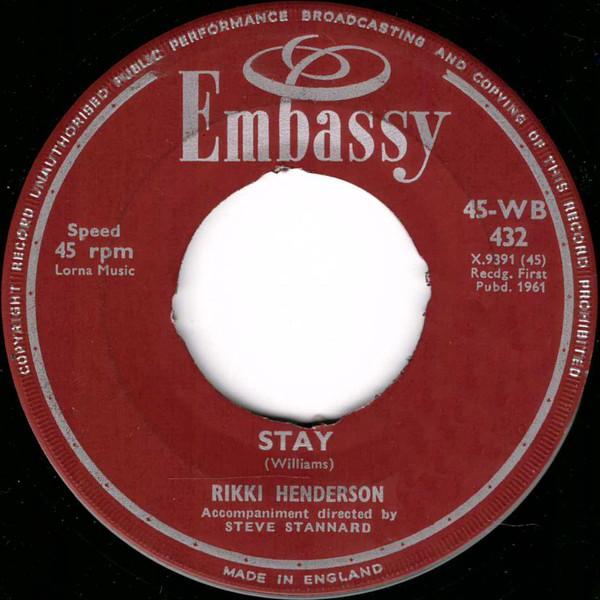 7inch Record RIKKI HENDERSON - Stay / Are You Lonesome Tonight 45WB432 Embassy UK Pop Used
7inch Record RIKKI HENDERSON - Stay / Are You Lonesome Tonight 45WB432 Embassy UK Pop Used