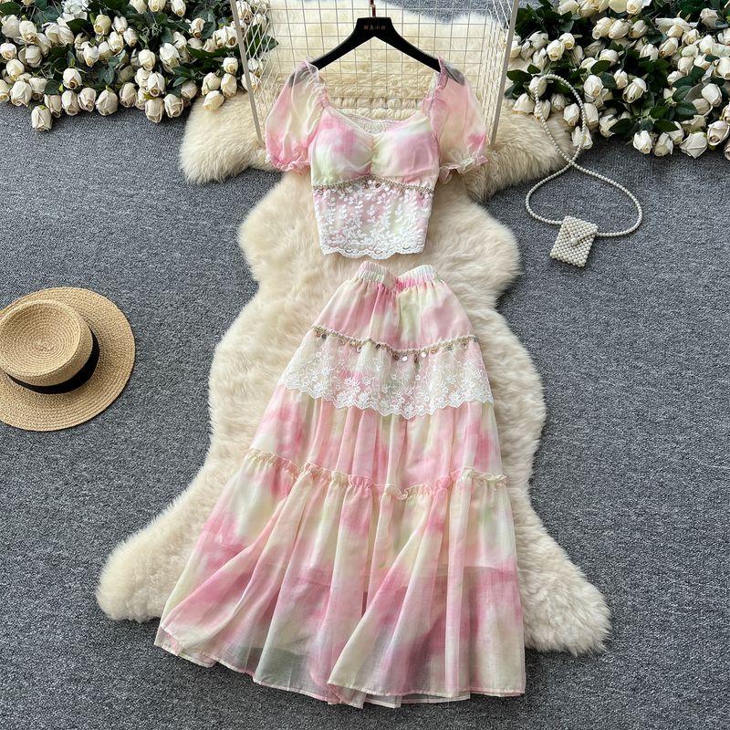 French style Palace Style Puff sleeve Top + Elastic Waist Lace Patchwork Blooming Sweet Atmosphere Beautiful Set Apricot pink L
French style Palace Style Puff sleeve Top + Elastic Waist Lace Patchwork Blooming Sweet Atmosphere Beautiful Set Apricot pink L