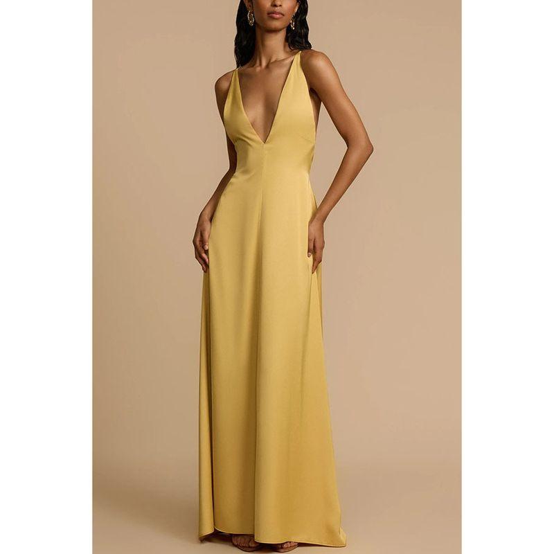 New Arrival Summer European and American Sexy Open Back V-neck Satin Long Dress Women Gold S
New Arrival Summer European and American Sexy Open Back V-neck Satin Long Dress Women Gold S