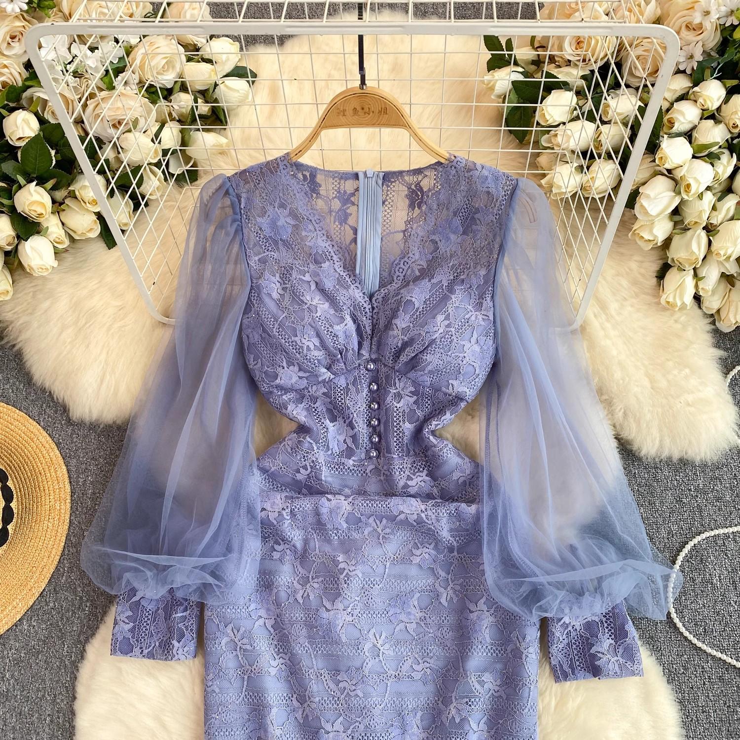 Елегантні в’язані гачком мереживні офісні сукні-олівці Жіночі тонкі сітчасті сукні з V-подібним вирізом і довгим рукавом-ліхтариком, м’який вечірній халат XXL зелений 
Елегантні в’язані гачком мереживні офісні сукні-олівці Жіночі тонкі сітчасті сукні з V-подібним вирізом і довгим рукавом-ліхтариком, м’який вечірній халат XXL зелений