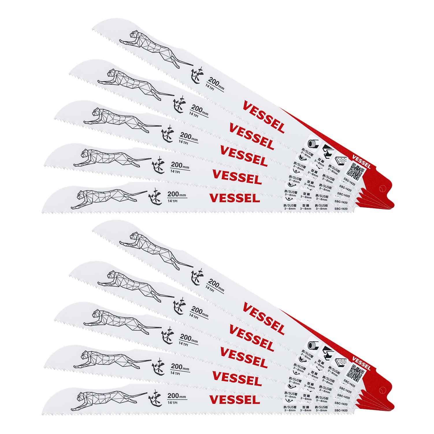 VESSEL Saber Saw Blade Cheetah Metal For Ironwork 14 Threads Blade Thickness Total Length 200mm 10 Pieces 0.9mm SBC-1420-10
VESSEL Saber Saw Blade Cheetah Metal For Ironwork 14 Threads Blade Thickness Total Length 200mm 10 Pieces 0.9mm SBC-1420-10