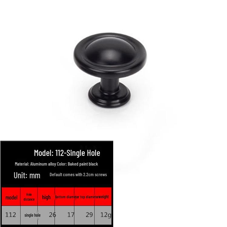 Modern European Aluminum Alloy Handle for Cabinets and Wardrobes, Black Finish Handle 112-Single Hole
Modern European Aluminum Alloy Handle for Cabinets and Wardrobes, Black Finish Handle 112-Single Hole