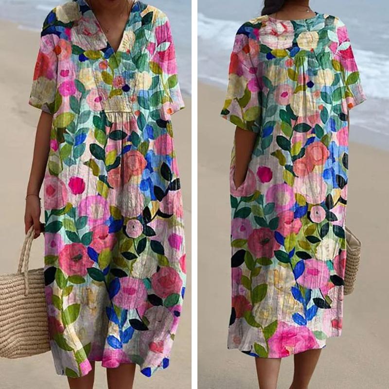 1Pc Floral Pattern Fashion Long Dress Loose Polyester Comfort Short Sleeved Skirt One Step Skirt V-neck XL
1Pc Floral Pattern Fashion Long Dress Loose Polyester Comfort Short Sleeved Skirt One Step Skirt V-neck XL