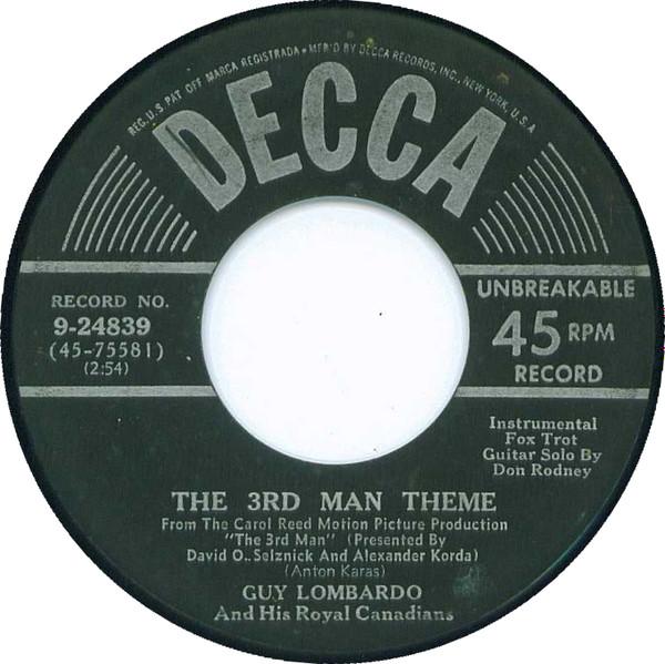 7inch Record GUY LOMBARDO & HIS ROYAL CANADIANS - The 3rd Man Theme / The Café Mozart 924839 Decca 1950 US Jazz Used
7inch Record GUY LOMBARDO & HIS ROYAL CANADIANS - The 3rd Man Theme / The Café Mozart 924839 Decca 1950 US Jazz Used