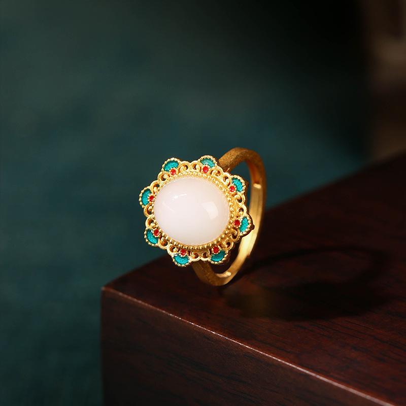 Ethnic Style Adjustable Rose Flower Ring with Gold-Plated Imitation Jade for Women Adjustable
Ethnic Style Adjustable Rose Flower Ring with Gold-Plated Imitation Jade for Women Adjustable