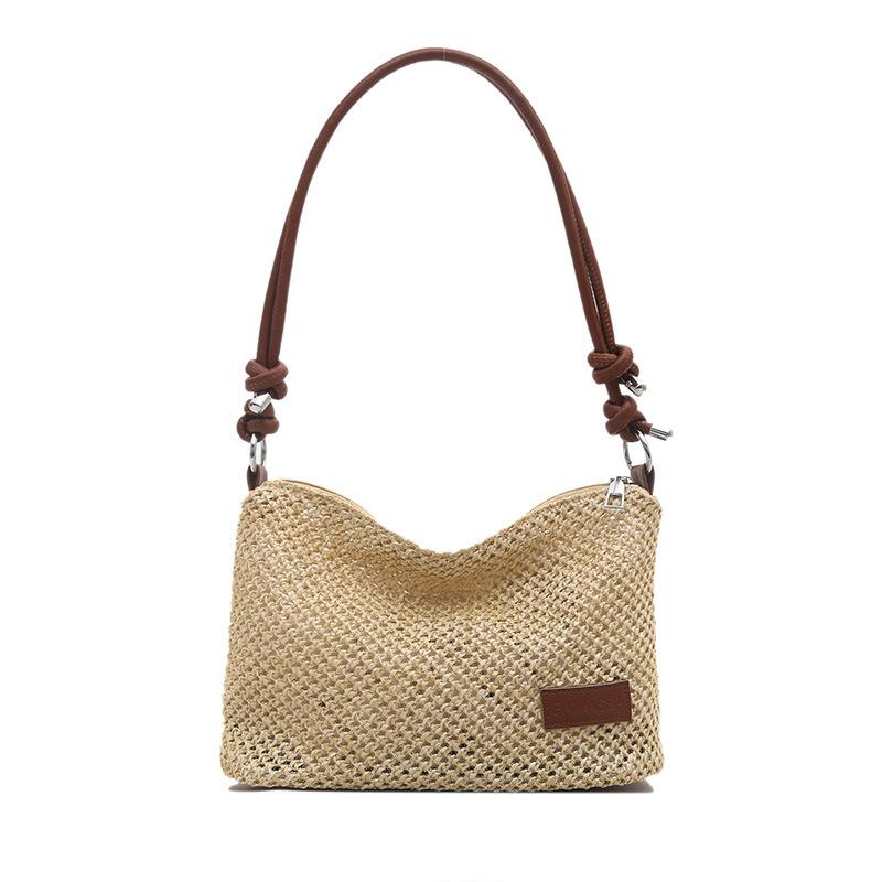 Популярные новые плетеные женские сумки, плетеные сумки для ношения в руке, модные сетчатые сумки через плечо, плетение из соломы для пляжного отдыха коричневый