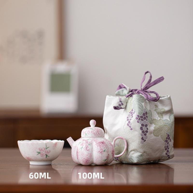 Hand drawn rose ceramic Kung Fu tea set, one pot, one cup, handmade tea pot, tea cup, outdoor portable set Three-piece Set
Hand drawn rose ceramic Kung Fu tea set, one pot, one cup, handmade tea pot, tea cup, outdoor portable set Three-piece Set